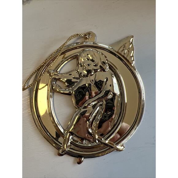 Vintage Gold Plated Christmas Ornament NOEL Cherubs Angels Set 3”x3” Taiwan 4 pc - Picture 8 of 10